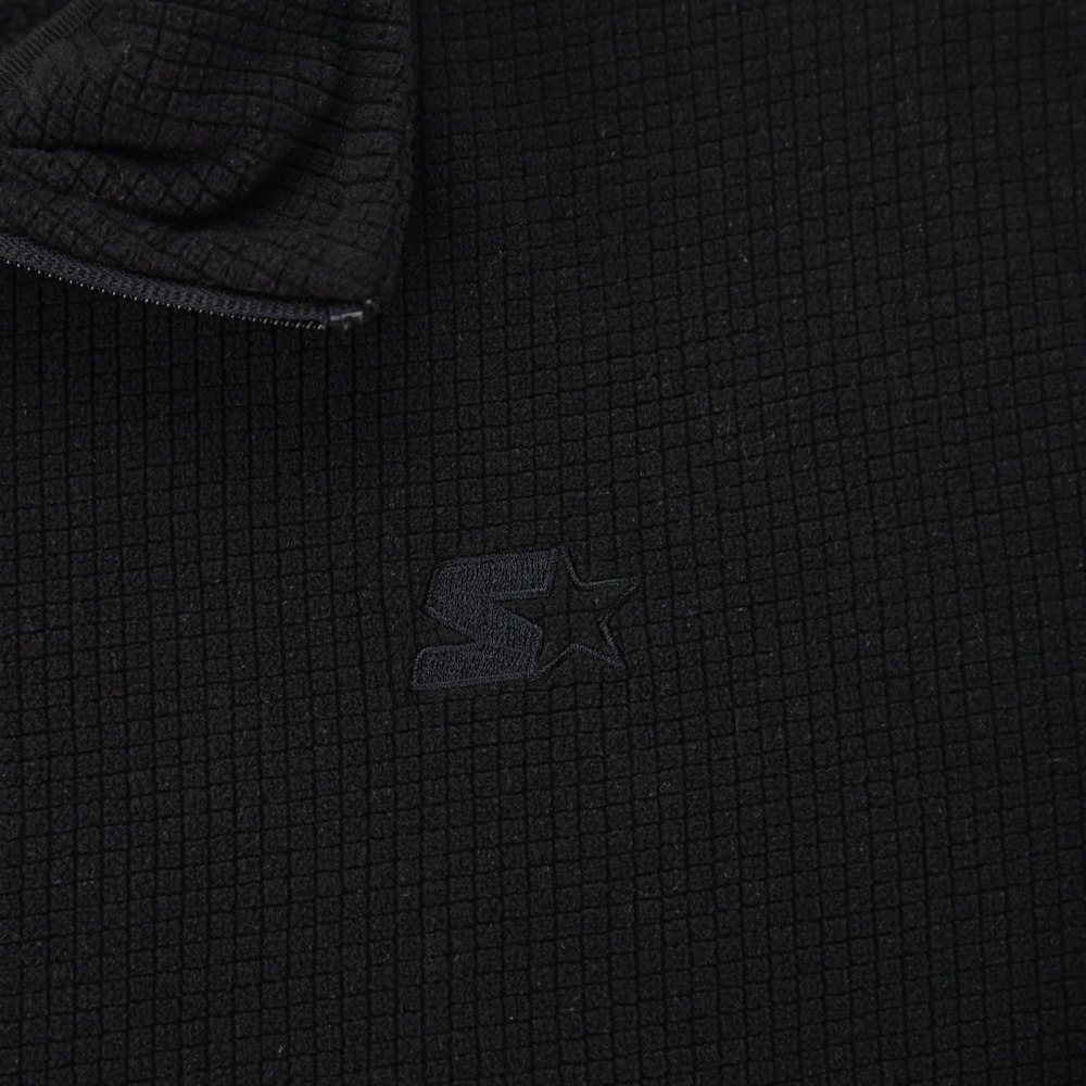 Starter Mens Black Grid Fleece 1/4 Zip Pullover Jacket Size Large L Mock Neck - Picture 7 of 10